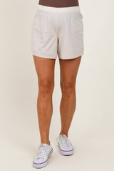 Cream Elastic Cargo Maternity Shorts