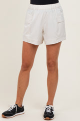 Cream Elastic Cargo Shorts