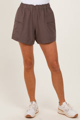 Brown Elastic Cargo Shorts