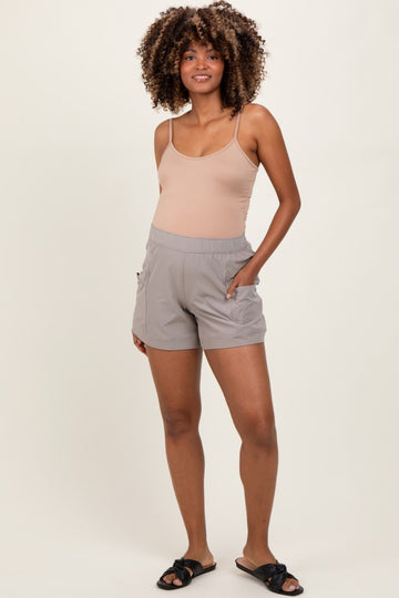 Taupe Elastic Cargo Maternity Shorts