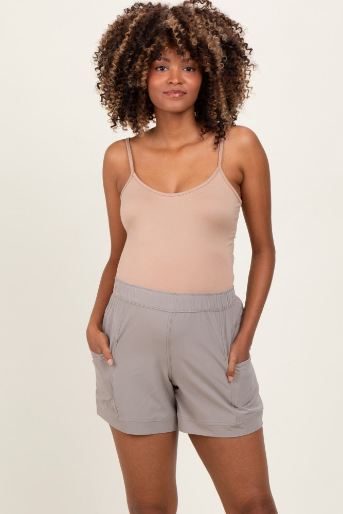 Taupe Elastic Cargo Maternity Shorts