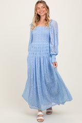Periwinkle Lace Smocked Bubble Sleeve Maxi Dress