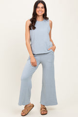 Light Blue Slub Knit Pants Set