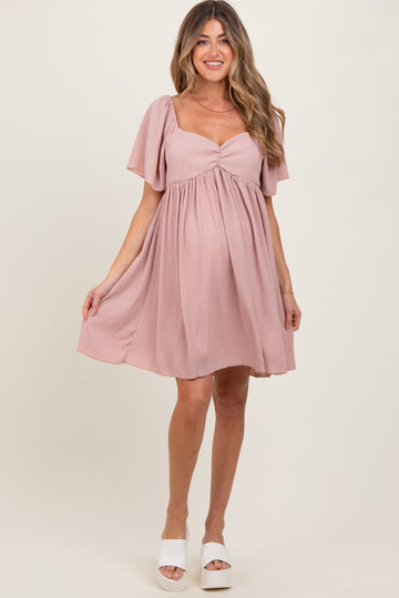 Light Pink Sweetheart Neckline Plisse Maternity Dress