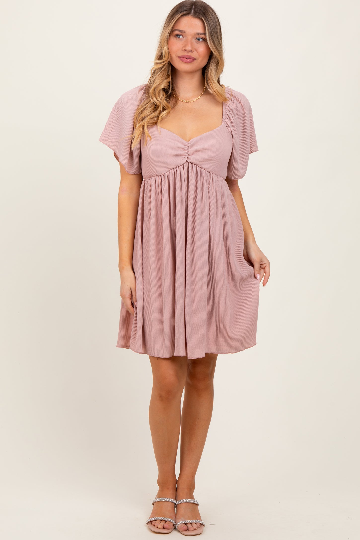 Light Pink Sweetheart Neckline Plisse Dress
