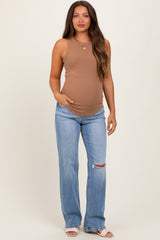 Light Blue Distressed Knee Slim Fit Wide Leg Maternity Jeans