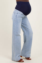 Light Blue Washed Wide Leg Maternity Jeans