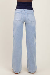 Light Blue Washed Wide Leg Maternity Jeans