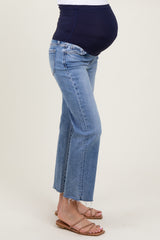 Blue Cropped Raw Hem Straight Leg Maternity Jeans