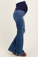 Navy Blue Distressed Maternity Flare Jeans