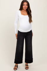 Black Cuffed Relaxed Wide Leg Maternity Jeans