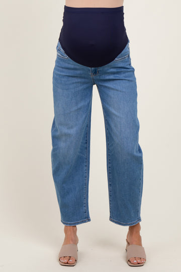 Blue Classic Wash Barrel Leg Maternity Jeans