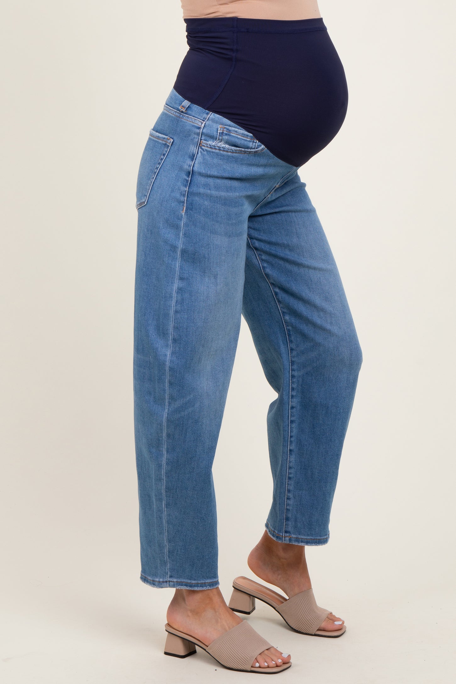 Blue Classic Wash Barrel Leg Maternity Jeans