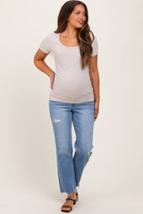 Blue Distressed Raw Hem Maternity Straight Leg Ankle Jeans