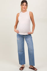 Blue Distressed Raw Hem Cropped Wide Leg Maternity Jeans