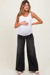 Black Washed Baggy Wide Leg Maternity Jeans