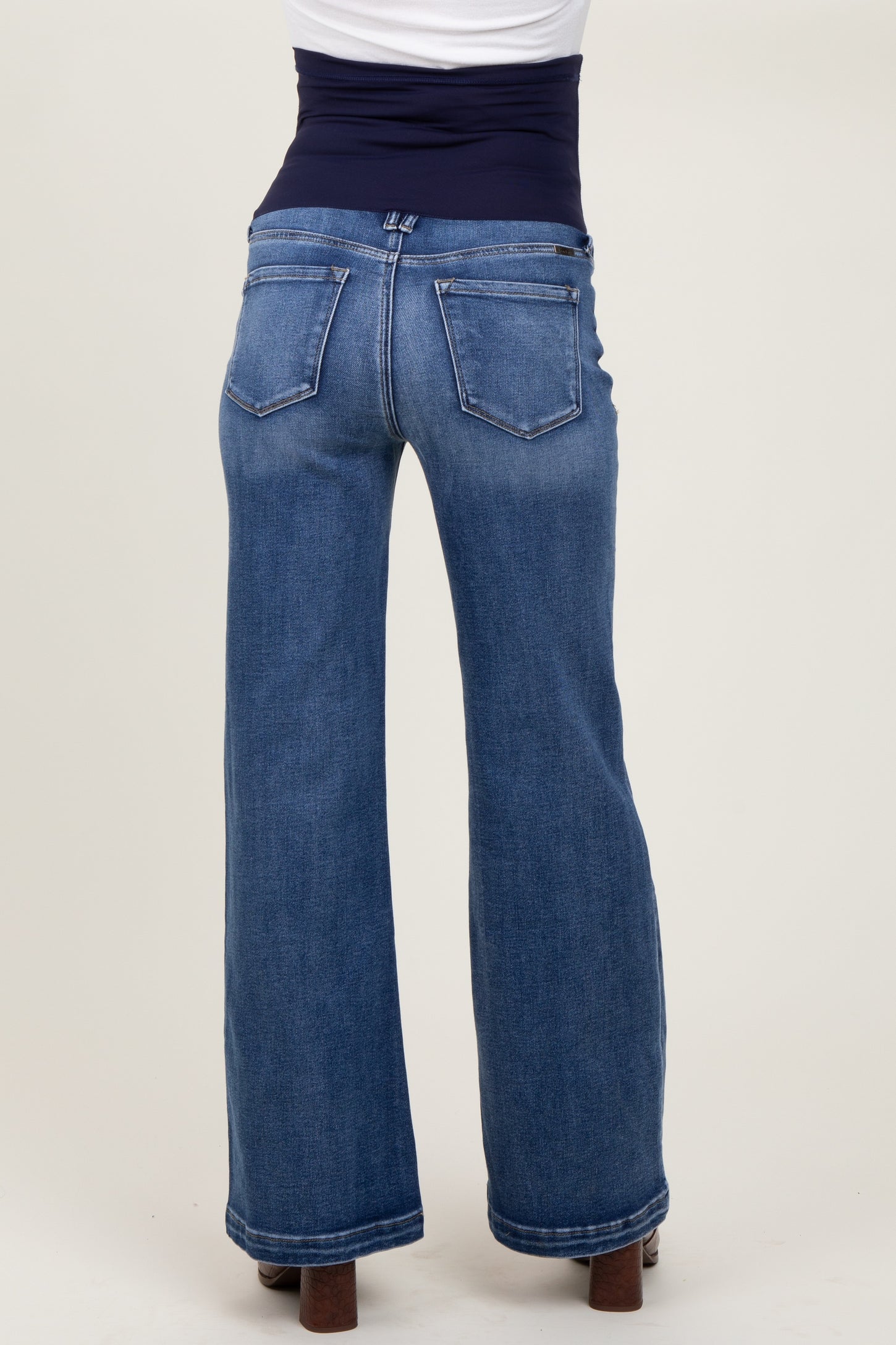 Navy Washed Wide Leg Maternity Jeans