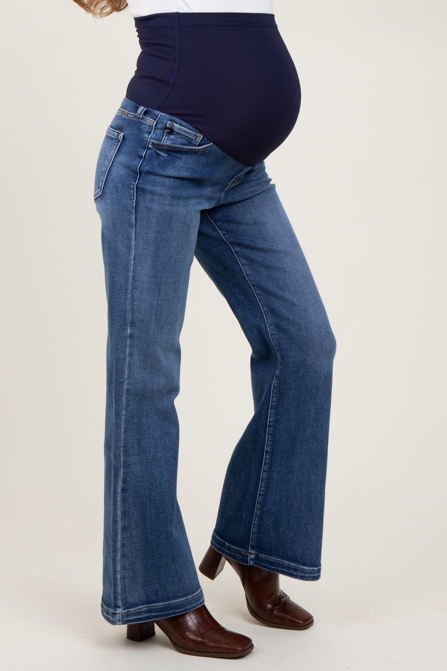 Navy Washed Wide Leg Maternity Jeans