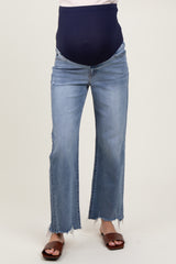 Light Blue Fringe Hem Maternity Wide Leg Jeans