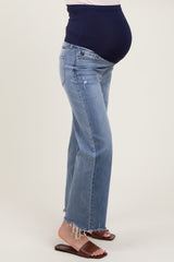 Light Blue Fringe Hem Maternity Wide Leg Jeans