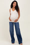 Navy Trouser Hem Wide Leg Maternity Jeans