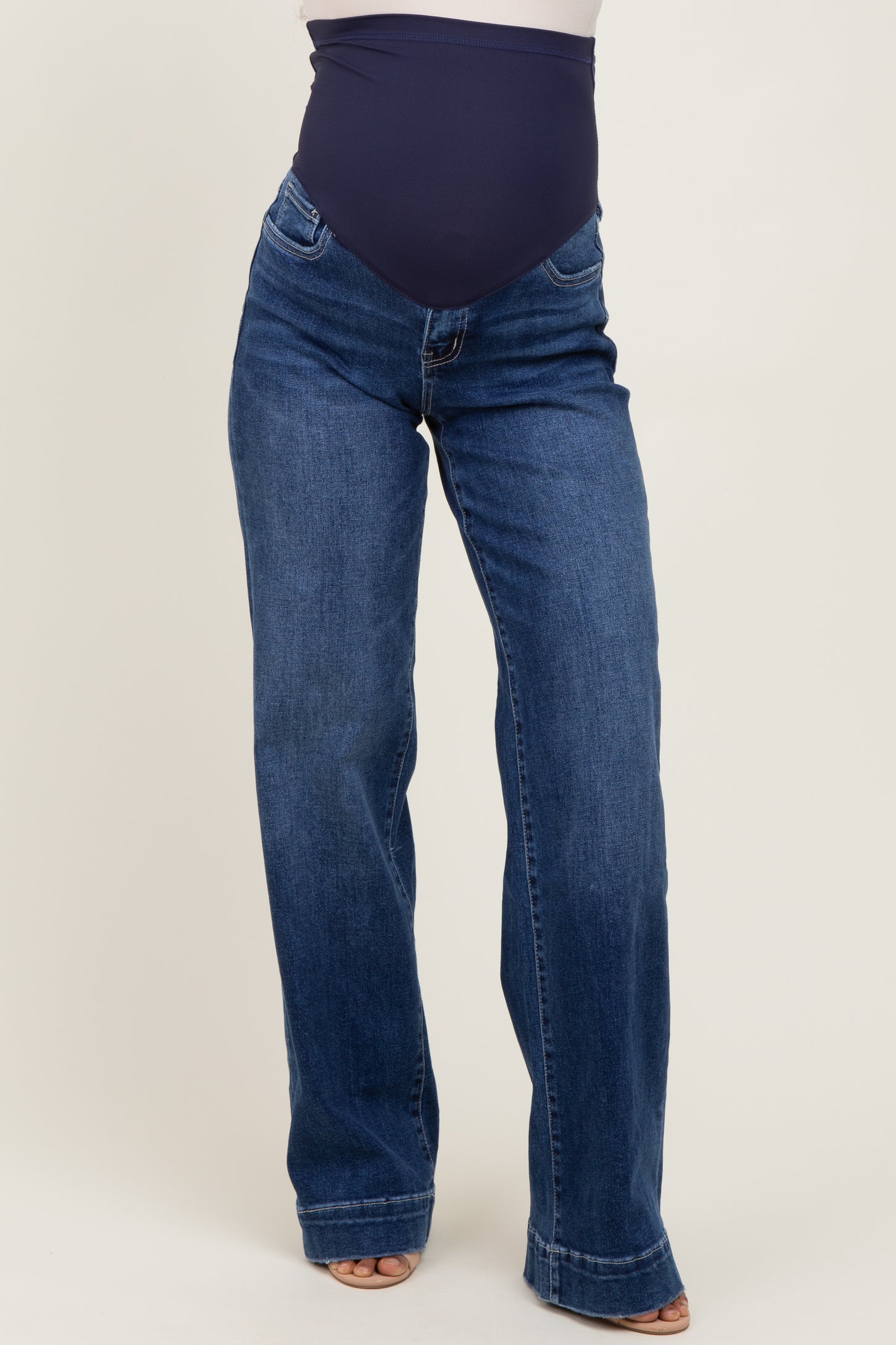 Navy Trouser Hem Wide Leg Maternity Jeans