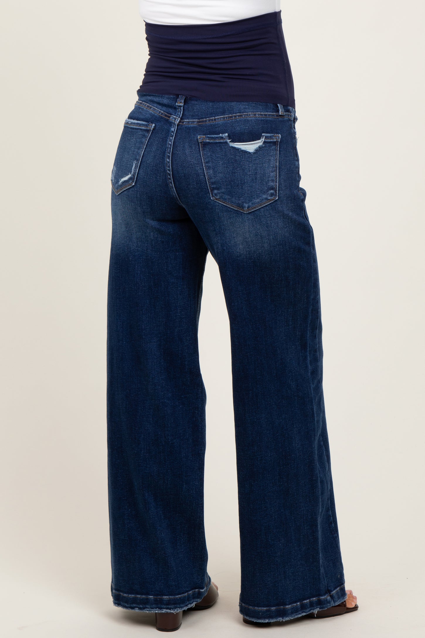 Navy Baggy Wide Leg Maternity Jeans