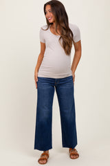 Navy Cut Hem Wide Leg Maternity Jeans