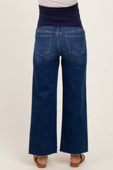 Navy Cut Hem Wide Leg Maternity Jeans