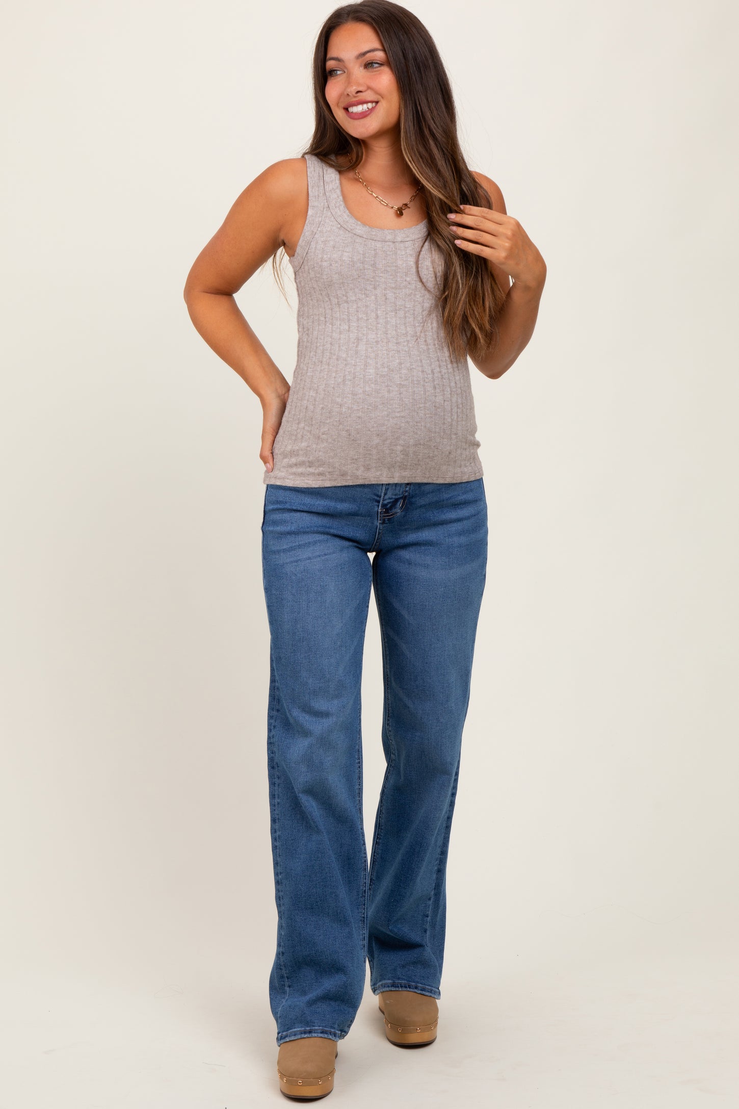 Navy Blue Classic Wash Wide Leg Maternity Jeans