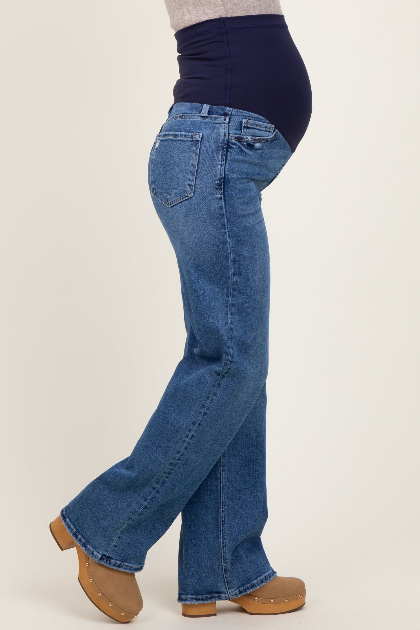 Navy Blue Classic Wash Wide Leg Maternity Jeans