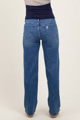 Navy Blue Classic Wash Wide Leg Maternity Jeans
