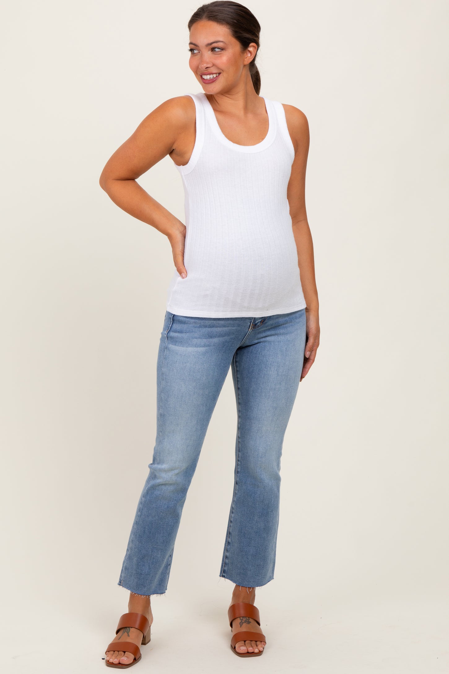 Light Blue Cut Hem Kick Flare Maternity Jeans