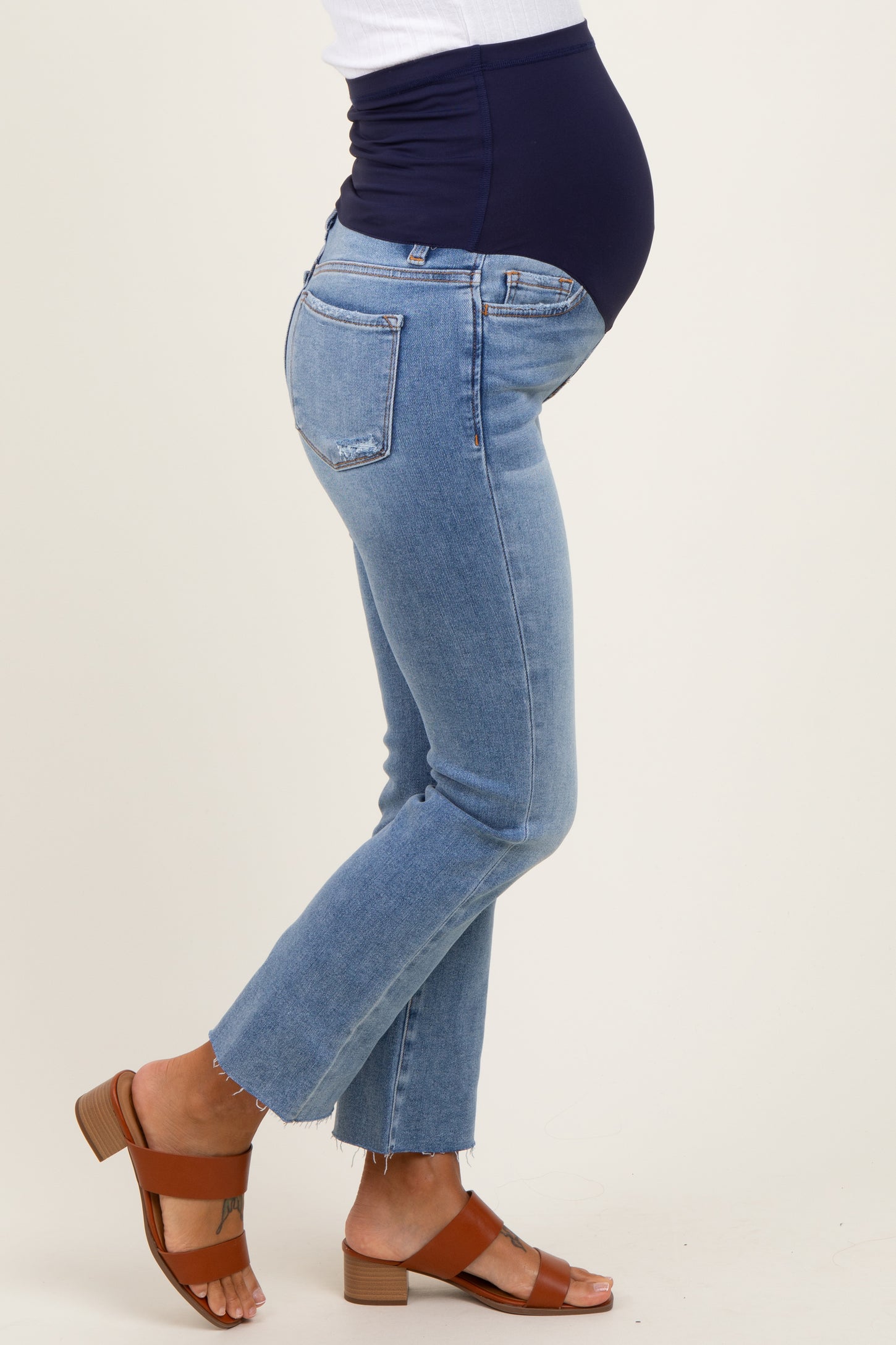 Light Blue Cut Hem Kick Flare Maternity Jeans
