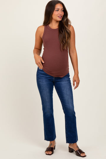 Navy Blue Cut Hem Kick Flare Maternity Jeans
