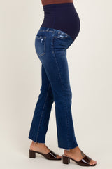 Navy Blue Cut Hem Kick Flare Maternity Jeans
