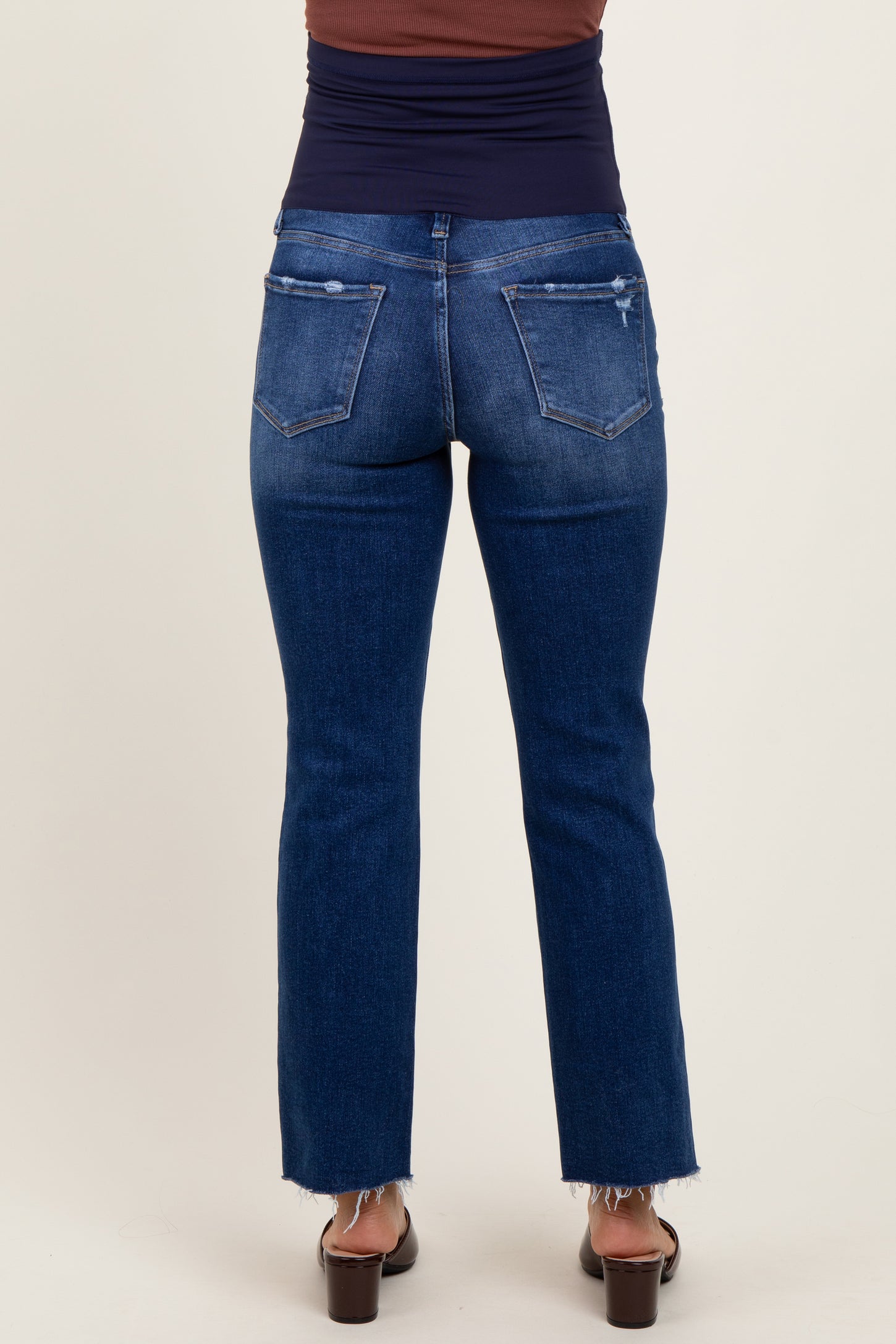 Navy Blue Cut Hem Kick Flare Maternity Jeans