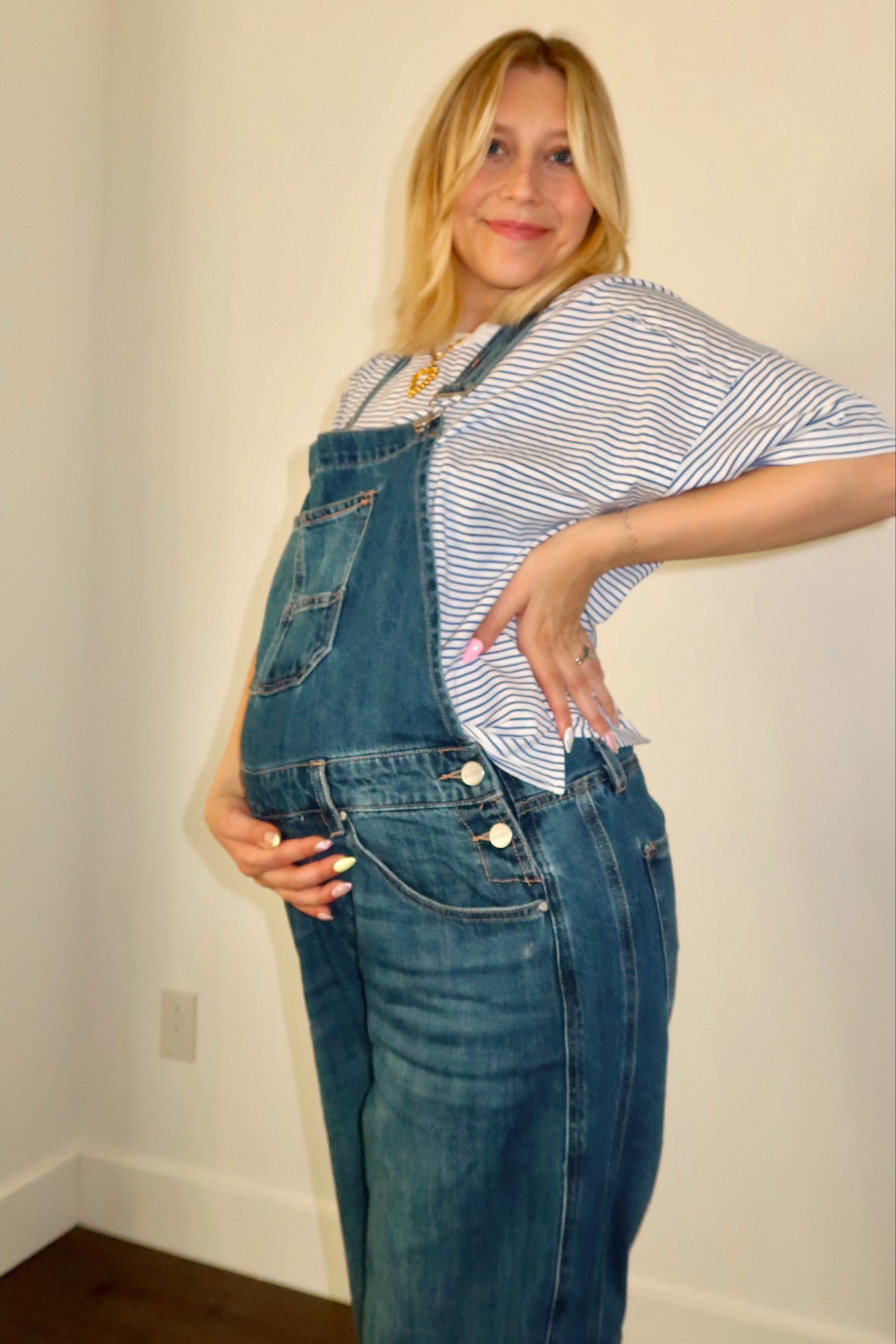 Royal Blue Striped Drop Shoulder Short Sleeve Maternity Top