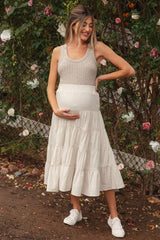 Ivory Striped Tiered Maternity Maxi Skirt