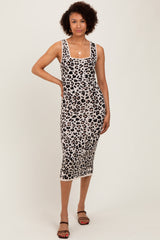 Multicolor Knit Sleeveless Leopard Print Midi Dress
