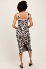 Multicolor Knit Sleeveless Leopard Print Midi Dress