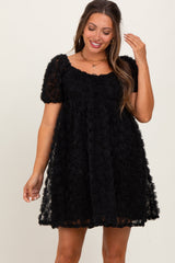 Black Floral Applique Overlay Maternity Dress