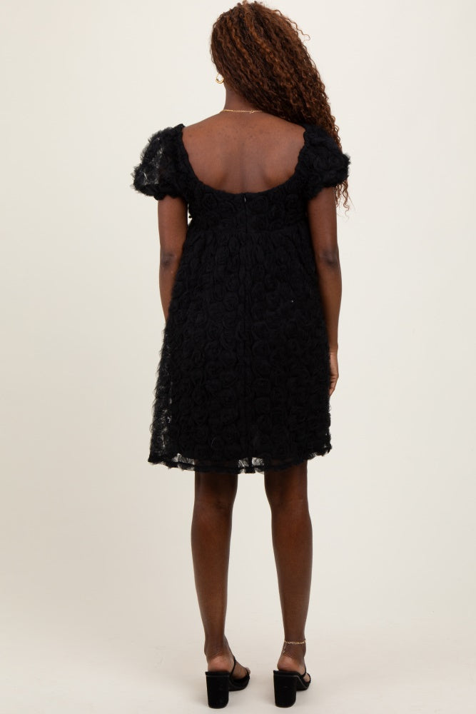 Black Floral Applique Overlay Dress