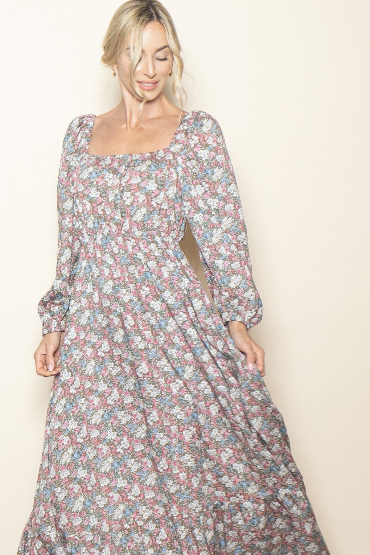 Pink Floral Reversible Long Sleeve Maxi Dress