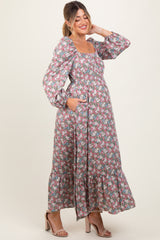 Pink Floral Reversible Long Sleeve Maternity Maxi Dress