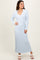 Light Blue Wide Ribbed Knit Collared Midi Dress