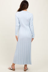 Light Blue Wide Ribbed Knit Collared Midi Dress