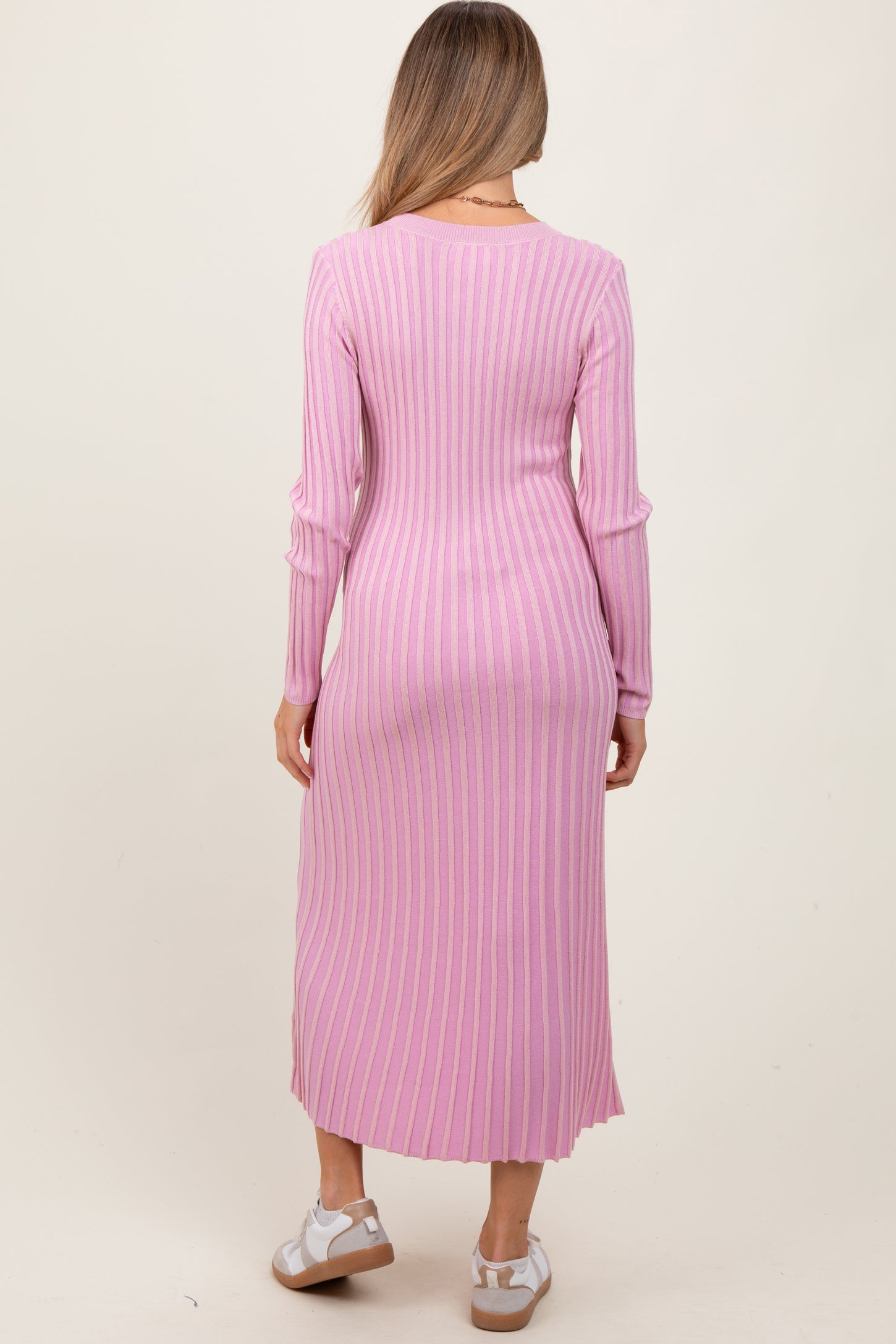 Pink Thick Ribbed Knit Maternity Maxi Sweater Dress