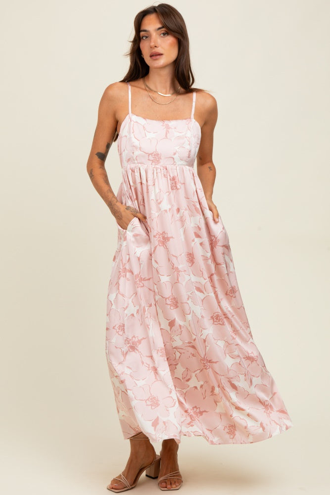 Pink Floral Sleeveless Maxi Dress