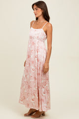 Pink Floral Sleeveless Maxi Dress